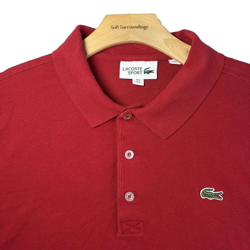 Lacoste Sport Polo Shirt Mens XL (6) Short Sleeve Red Preppy Golf Stretch Work